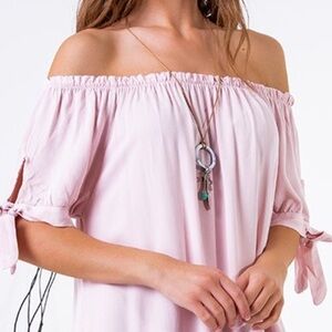 Angela Mara Off The Shoulders Linen Dress